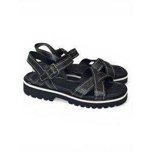 DONALD PLINER Pyper Pebbled Black Leather Lugsole Sandal, NEW! Size 9.5